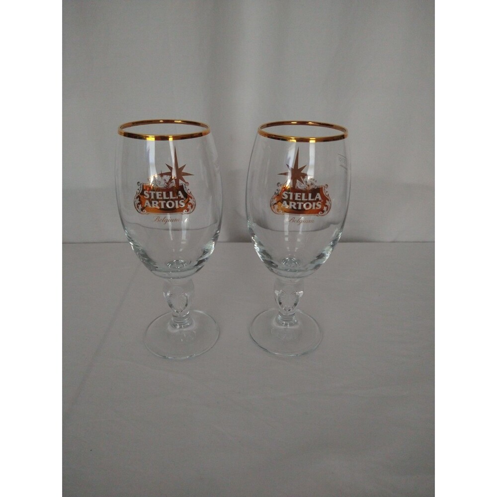 Set of 2 Stella Artois Holiday Chalice Glass Limited Edition Gold Logo